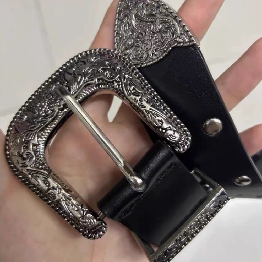 Black Leather Belt with Silver Buckle